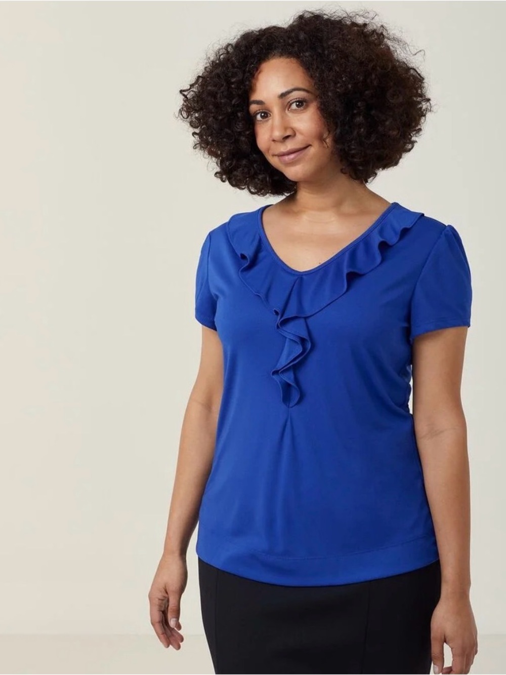Ruffled V-Neck Short Sleeve Tee in Blue